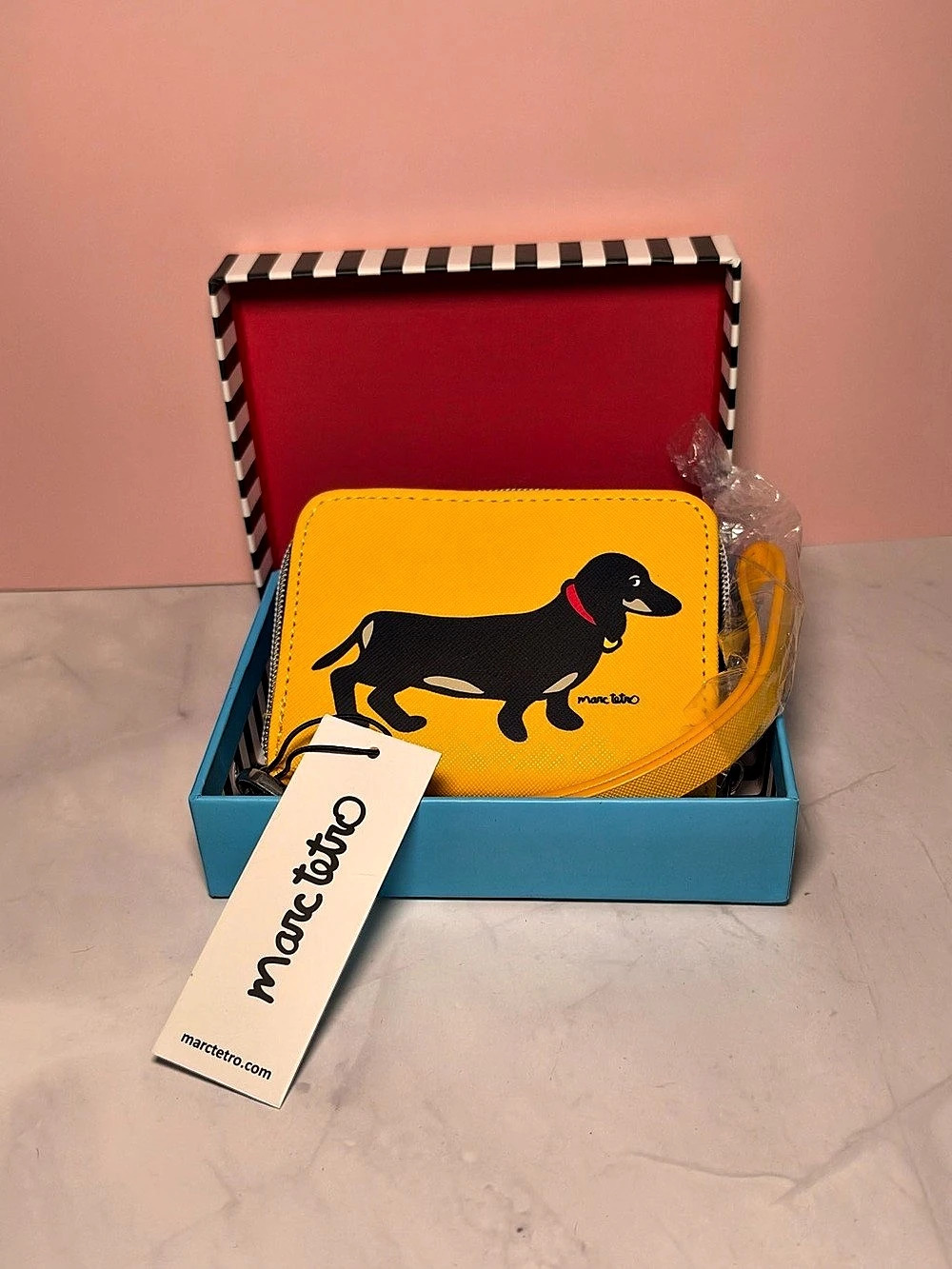 Marc Tetro Dachshund Yellow Wristlet Wallet NWT